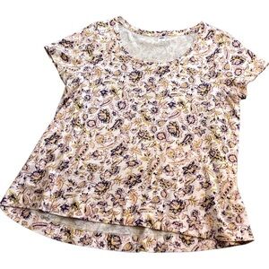 Old Navy Cream Floral Scoop Neck Swim T-Shirt, Medium Style 552577 Hi Low